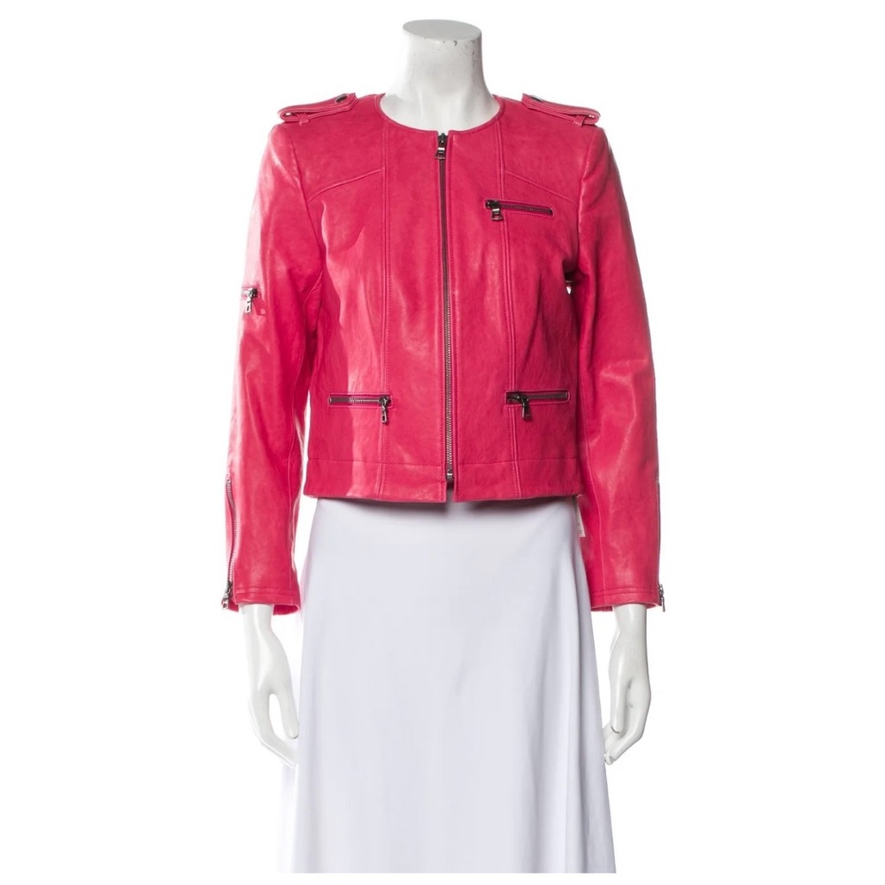 Alice + Olivia Pink Leather Biker Jacket